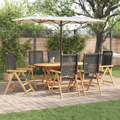 Berkfield Garden Dining Set 7 Pcs Black Solid Acacia Wood And Poly Rattan - image 1