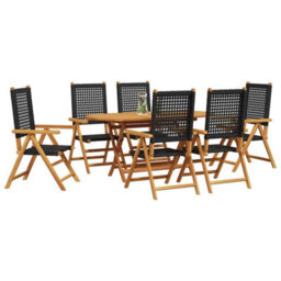 Berkfield Garden Dining Set 7 Pcs Black Solid Acacia Wood And Poly Rattan - thumbnail 3