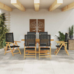 Berkfield Garden Dining Set 7 Pcs Black Solid Acacia Wood And Poly Rattan - thumbnail 4