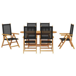 Berkfield Garden Dining Set 7 Pcs Black Solid Acacia Wood And Poly Rattan - thumbnail 8