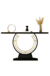 Hygrad Built to Survive 120Cm Wide Free Standing Narrow Slim Marble Effect Sintered Stone Metal Half Moon Base Console Sofa End Table Hallway Furniture - thumbnail 8