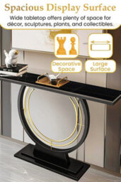 Hygrad Built to Survive 120Cm Wide Free Standing Narrow Slim Marble Effect Sintered Stone Metal Half Moon Base Console Sofa End Table Hallway Furniture - thumbnail 5
