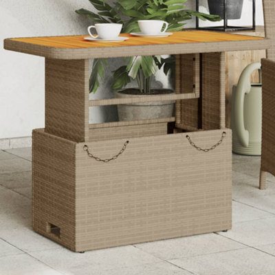 Walplus Garden Table Beige 90X55X71 Cm Poly Rattan And Acacia Wood - image 1