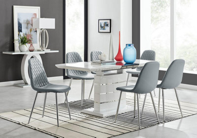 Furniturebox Uk Renato 120Cm High Gloss Extending Dining Table And 6 Grey Corona Silver Leg Chairs - image 1