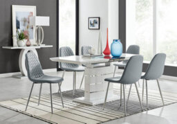 Furniturebox Uk Renato 120Cm High Gloss Extending Dining Table And 6 Grey Corona Silver Leg Chairs