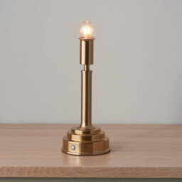 Luminosa Lighting Luminosa Upton Rechargeable Brushed Aged Brass Plate Table Lamp With Neutral Print Fabric Ikat Shade 16Cm Integrated Led - thumbnail 5