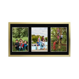 AK Frames 40X20Cm Gold Sleek Multi Photo Frame With Black Mount - Holds 3 Apertures (3X) 6X4 Photos - thumbnail 1