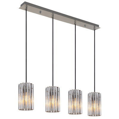 Luminosa Lighting Luminosa Cayden Bar Pendant Ceiling Light Nickel Matt Clear Glass Shade 4X E27 - image 1