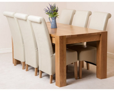That's Furniture Kuba 180 X 90 Cm Chunky Oak Dining Table And 6 Chairs Dining Set With Montana Ivory Leather Chairs - image 1