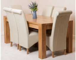 That's Furniture Kuba 180 X 90 Cm Chunky Oak Dining Table And 6 Chairs Dining Set With Montana Ivory Leather Chairs - thumbnail 2