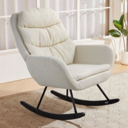 Living And Home Beige Teddy Fleece Upholstered Rocking Chair - thumbnail 3