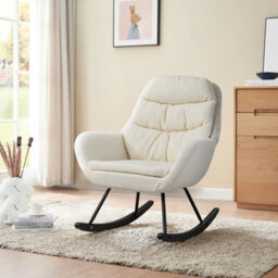 Living And Home Beige Teddy Fleece Upholstered Rocking Chair