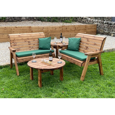 Charles Taylor Wooden Balmoral 4 Seater Corner Bench Set Round Table Green - image 1