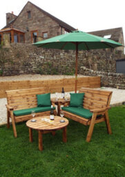 Charles Taylor Wooden Balmoral 4 Seater Corner Bench Set Round Table Green - thumbnail 8