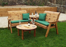 Charles Taylor Wooden Balmoral 4 Seater Corner Bench Set Round Table Green - thumbnail 9
