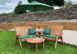 Charles Taylor Wooden Balmoral 4 Seater Corner Bench Set Round Table Green - thumbnail 7