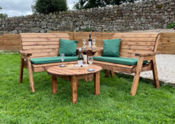 Charles Taylor Wooden Balmoral 4 Seater Corner Bench Set Round Table Green - thumbnail 6