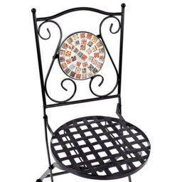 Wyld And Coco Black Metal Folding Garden Chairs Set Of 2 With Mosaic Backrest, Cement Accents, Fold-Flat Design - thumbnail 8
