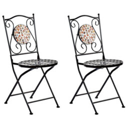 Wyld And Coco Black Metal Folding Garden Chairs Set Of 2 With Mosaic Backrest, Cement Accents, Fold-Flat Design - thumbnail 4