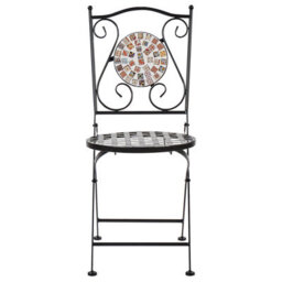 Wyld And Coco Black Metal Folding Garden Chairs Set Of 2 With Mosaic Backrest, Cement Accents, Fold-Flat Design - thumbnail 1