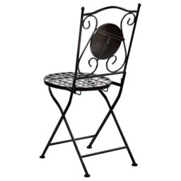 Wyld And Coco Black Metal Folding Garden Chairs Set Of 2 With Mosaic Backrest, Cement Accents, Fold-Flat Design - thumbnail 6