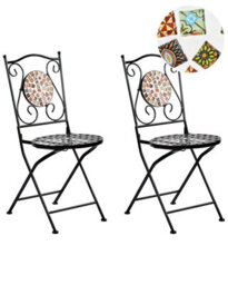 Wyld And Coco Black Metal Folding Garden Chairs Set Of 2 With Mosaic Backrest, Cement Accents, Fold-Flat Design - thumbnail 3