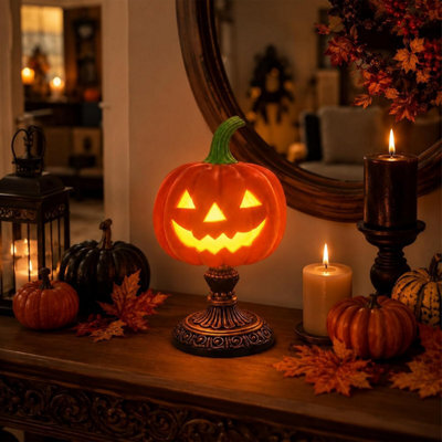 Pumpkin Lamp Halloween Night Light Usb Resin Tabletops, Orange Glow Tabletop Lamp For Bedroom Decor, Usb Powered - image 1