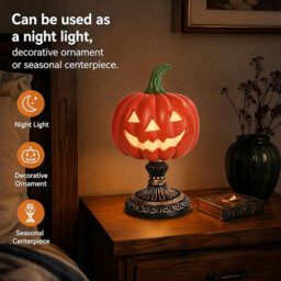 Pumpkin Lamp Halloween Night Light Usb Resin Tabletops, Orange Glow Tabletop Lamp For Bedroom Decor, Usb Powered - thumbnail 4