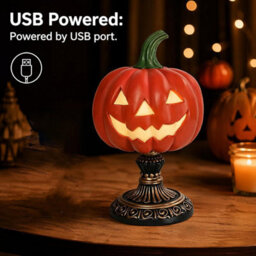 Pumpkin Lamp Halloween Night Light Usb Resin Tabletops, Orange Glow Tabletop Lamp For Bedroom Decor, Usb Powered - thumbnail 5