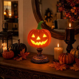 Pumpkin Lamp Halloween Night Light Usb Resin Tabletops, Orange Glow Tabletop Lamp For Bedroom Decor, Usb Powered - thumbnail 1