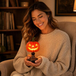 Pumpkin Lamp Halloween Night Light Usb Resin Tabletops, Orange Glow Tabletop Lamp For Bedroom Decor, Usb Powered - thumbnail 2