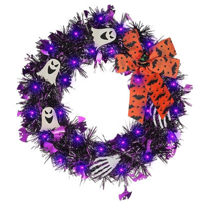 Amorly Light Up Halloween Wreath For Front Door, 13.8 Inch Ghost Wreath, Indoor Window, Wall, Party & Holiday Home Decorations - image 1