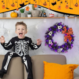 Amorly Light Up Halloween Wreath For Front Door, 13.8 Inch Ghost Wreath, Indoor Window, Wall, Party & Holiday Home Decorations - thumbnail 7