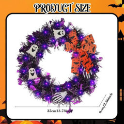 Amorly Light Up Halloween Wreath For Front Door, 13.8 Inch Ghost Wreath, Indoor Window, Wall, Party & Holiday Home Decorations - thumbnail 3