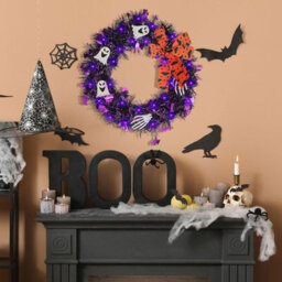 Amorly Light Up Halloween Wreath For Front Door, 13.8 Inch Ghost Wreath, Indoor Window, Wall, Party & Holiday Home Decorations - thumbnail 5