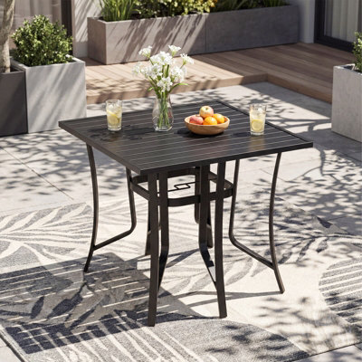 Costway 91Cm Square Patio Bistro Table For 4 Outdoor Metal Dining Table With Umbrella Hole - image 1
