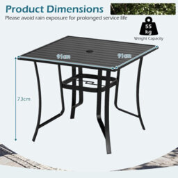 Costway 91Cm Square Patio Bistro Table For 4 Outdoor Metal Dining Table With Umbrella Hole - thumbnail 2