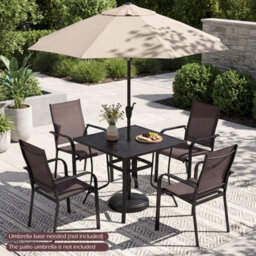 Costway 91Cm Square Patio Bistro Table For 4 Outdoor Metal Dining Table With Umbrella Hole - thumbnail 4