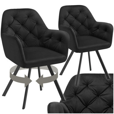 Tectake Set Of 2 Armchair Lucia - Padded, Quilted Pattern, 180 Degree Swivel Chair  - Black - image 1