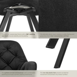 Tectake Set Of 2 Armchair Lucia - Padded, Quilted Pattern, 180 Degree Swivel Chair  - Black - thumbnail 5