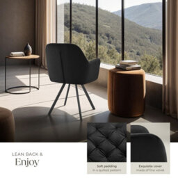 Tectake Set Of 2 Armchair Lucia - Padded, Quilted Pattern, 180 Degree Swivel Chair  - Black - thumbnail 4