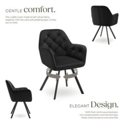 Tectake Set Of 2 Armchair Lucia - Padded, Quilted Pattern, 180 Degree Swivel Chair  - Black - thumbnail 3