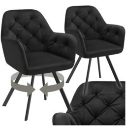 Tectake Set Of 2 Armchair Lucia - Padded, Quilted Pattern, 180 Degree Swivel Chair  - Black - thumbnail 1
