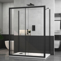 Royal Bathrooms Milan 1500 X 800mm Matt Black 3-Sided Sliding Door Shower Enclosure Rectangular With Side Panels 6mm Glass Screen - thumbnail 4