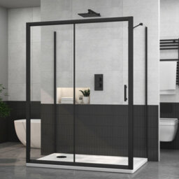 Royal Bathrooms Milan 1500 X 800mm Matt Black 3-Sided Sliding Door Shower Enclosure Rectangular With Side Panels 6mm Glass Screen - thumbnail 1