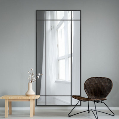 "Mirroroutlet Fenestra - Black Contemporary Wall And Leaner Mirror 71"" X 33"" (180 X 85Cm)" - image 1