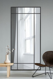 "Mirroroutlet Fenestra - Black Contemporary Wall And Leaner Mirror 71"" X 33"" (180 X 85Cm)" - thumbnail 2