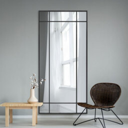 "Mirroroutlet Fenestra - Black Contemporary Wall And Leaner Mirror 71"" X 33"" (180 X 85Cm)"