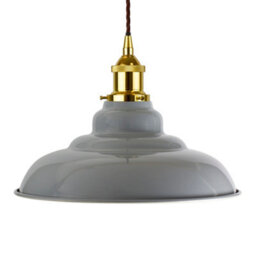 French Grey St Edmund's Painted Dome Pendant Light With Gold Lamp Holder And Brown Twisted Cable - Se Home - thumbnail 1