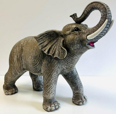 My Square Mile Elephant Ornament, Indoor Outdoor Resin Ornament, 42 Cm Wide, 35 Cm High, Large African Grey Elephant Garden Statue Gift - image 1
